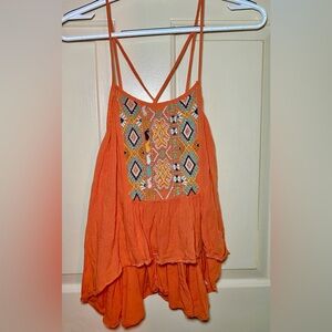 Ecote Gorgeous Orange Sleeveless Embroidered Bohemian Top Boho Flowy M‎